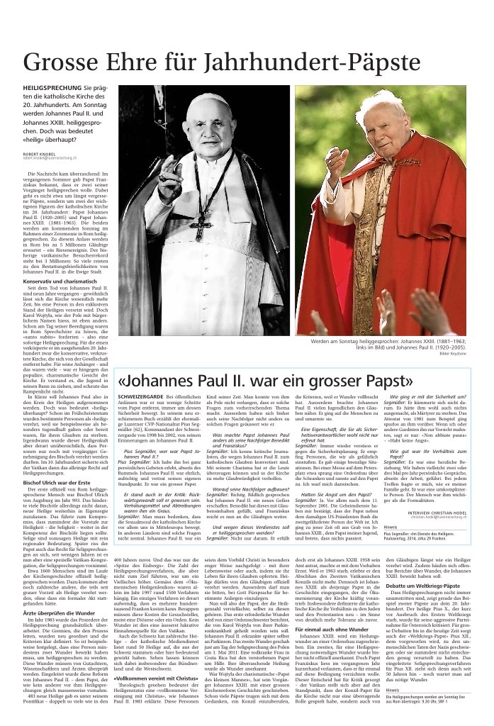 Grosse Ehre für Jahrhundert-Päpste