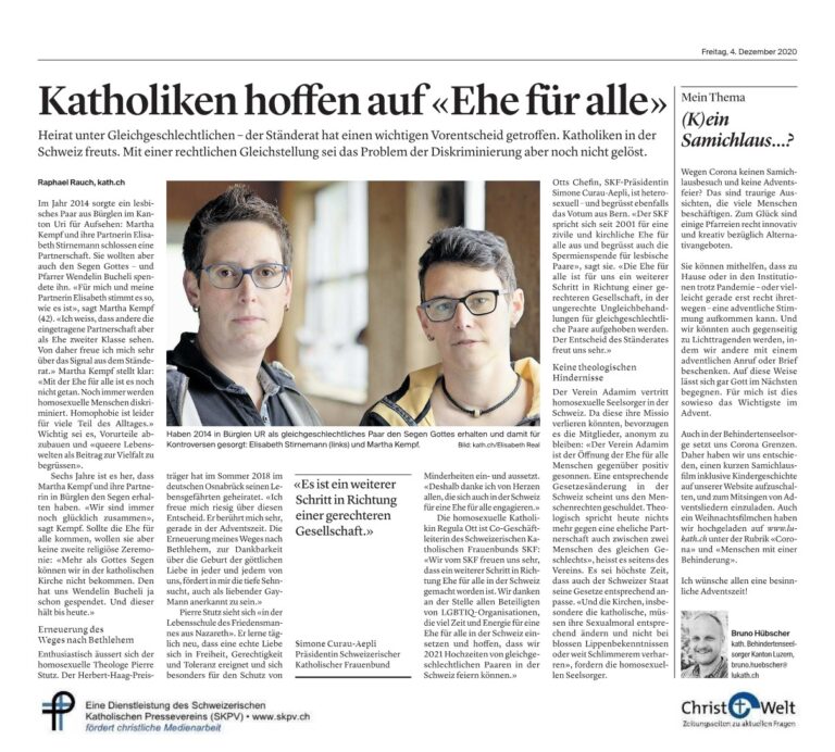 Katholiken hoffen auf «Ehe für alle»