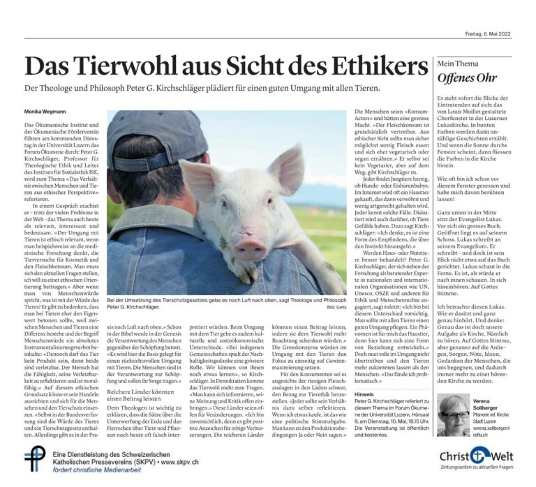 Das Tierwohl aus Sicht des Ethikers